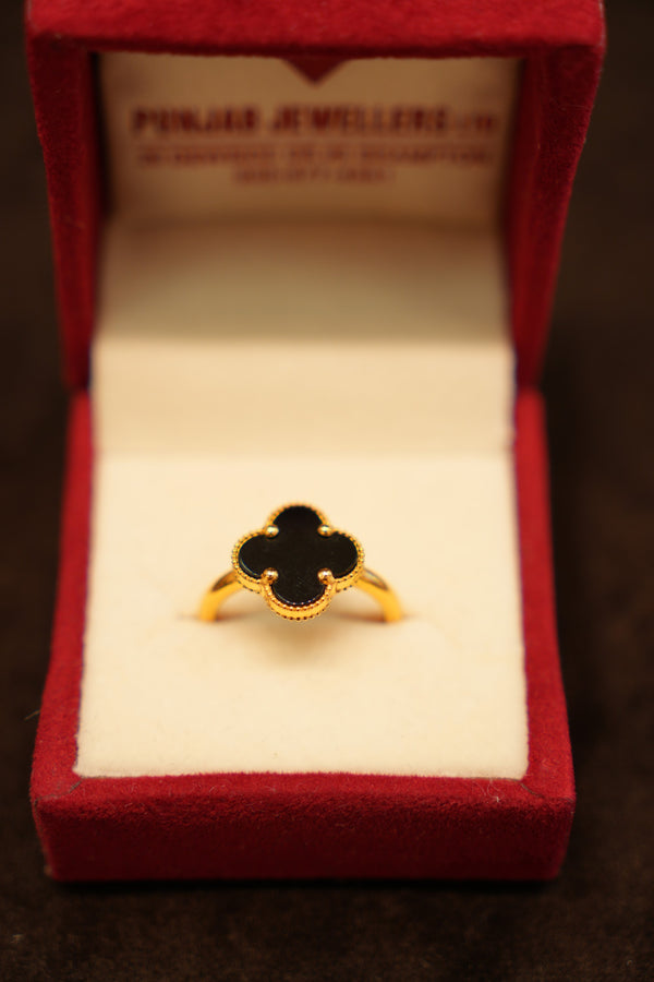 22K Gold Black Clover Ring