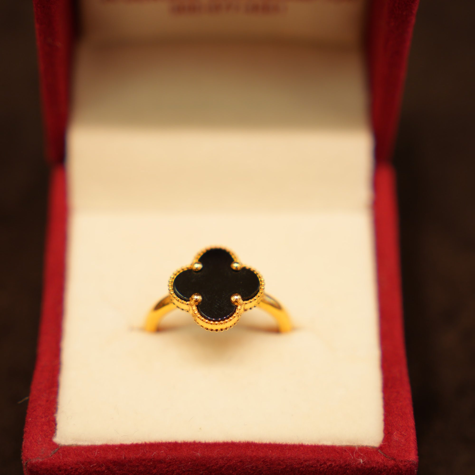 22K Gold Black Clover Ring