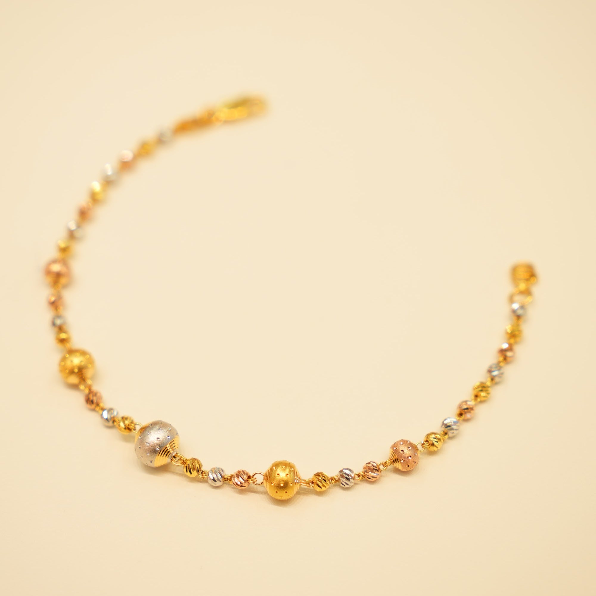22K Tri-Tone Dotted Bead Bracelet