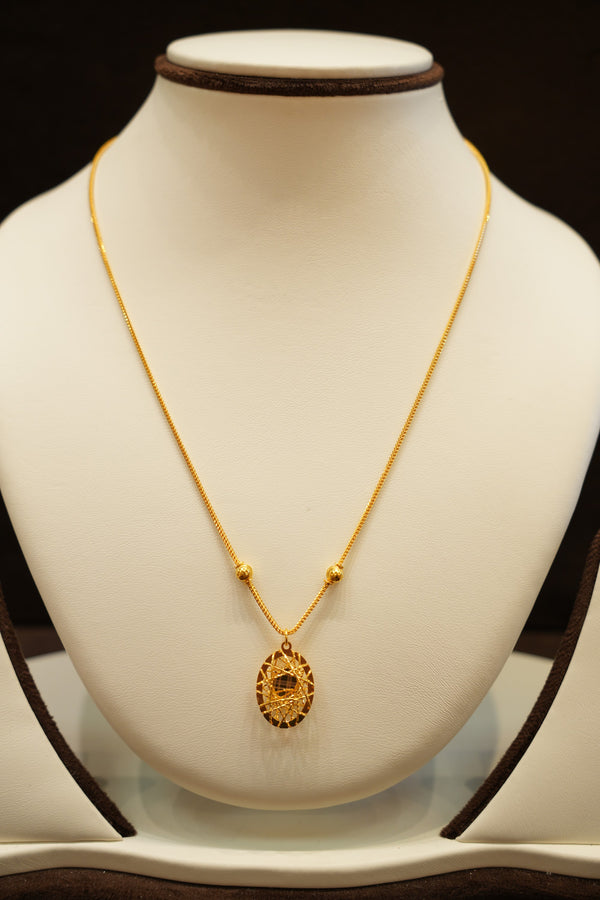 22K Gold Oval Cage Pendant Chain