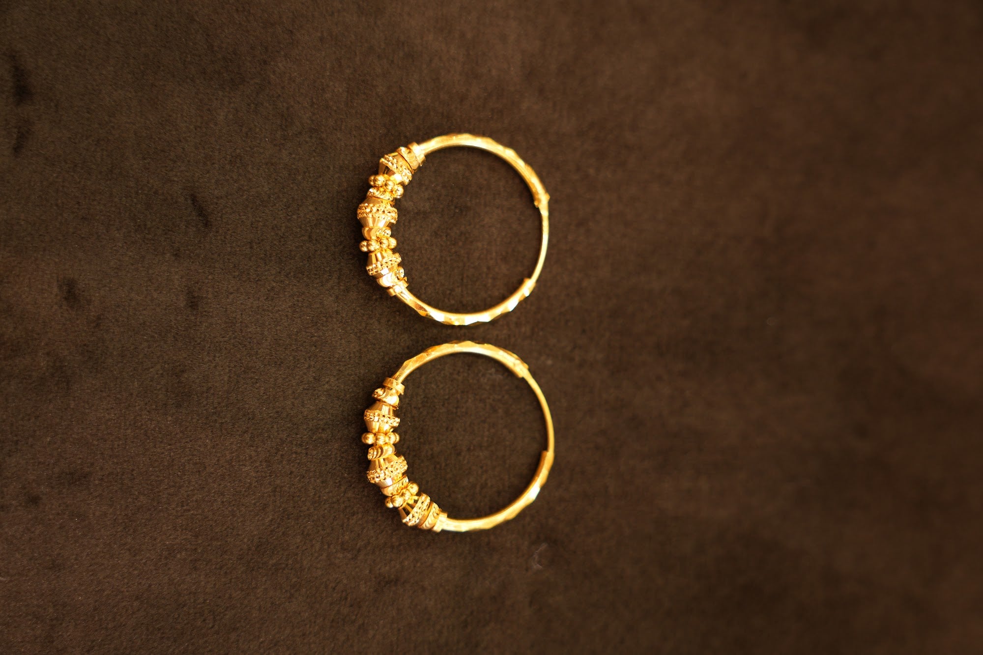 22K Gold Mixed Cluster Bead Hoop Earrings