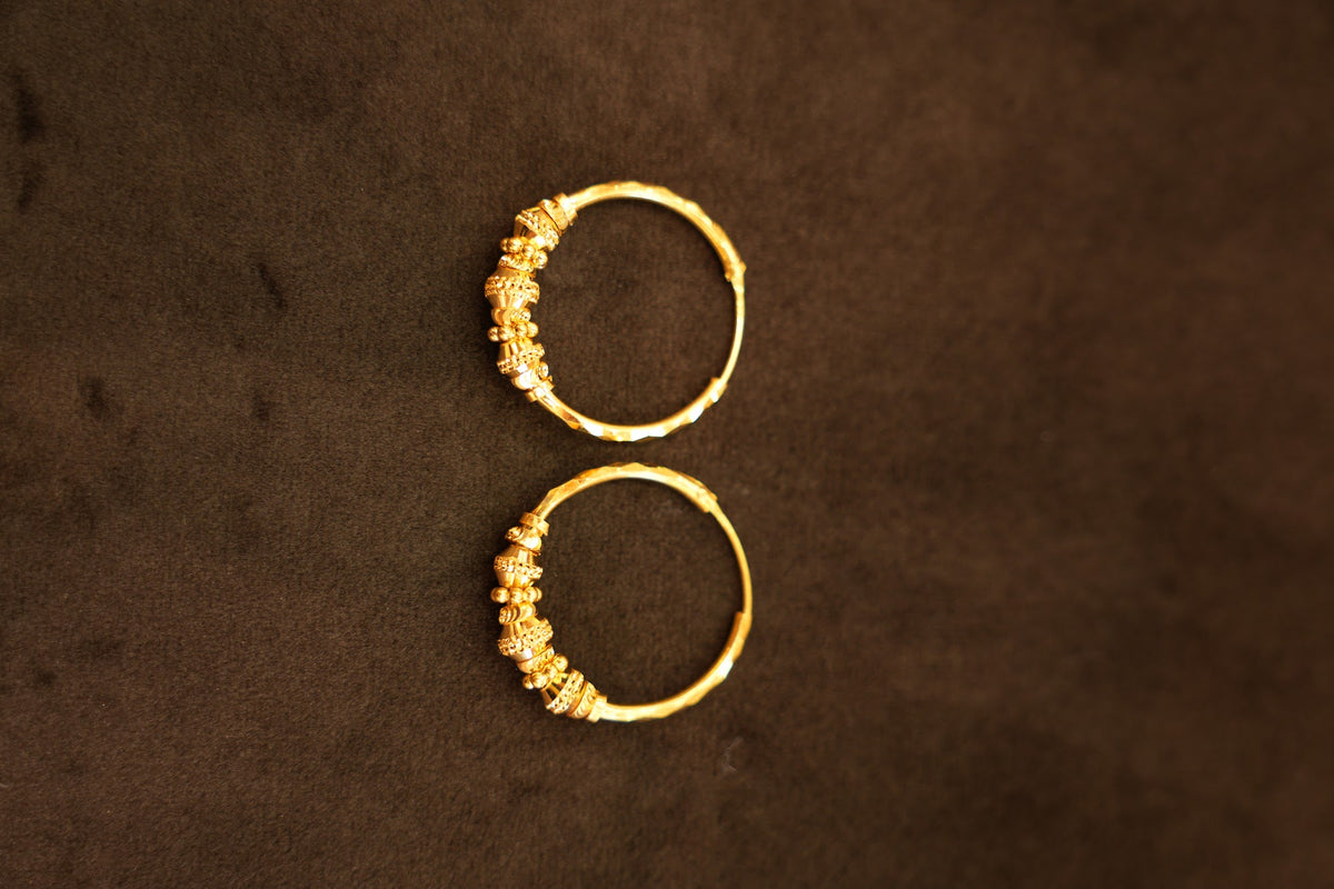 22K Gold Mixed Cluster Bead Hoop Earrings