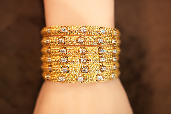 22K Gold Pavé Dot Sparkle Bangles Set