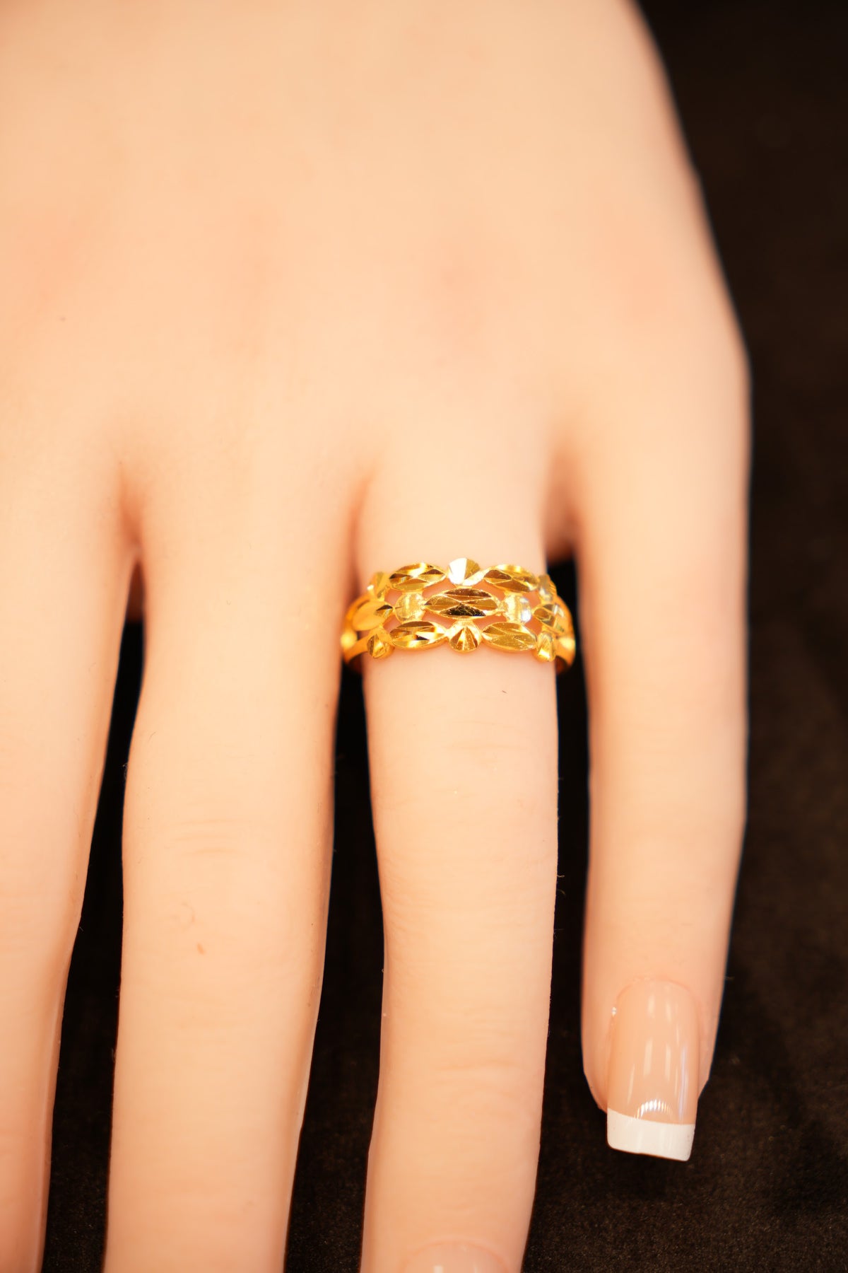 22K Gold Woven Leaf Wide Band Ring