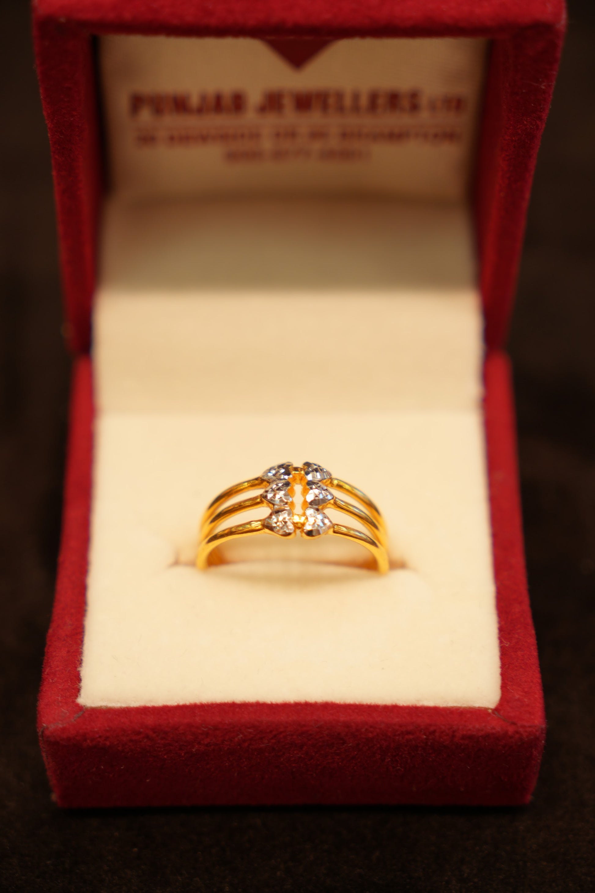 22K Gold Triple Band Marquise Cluster Ring
