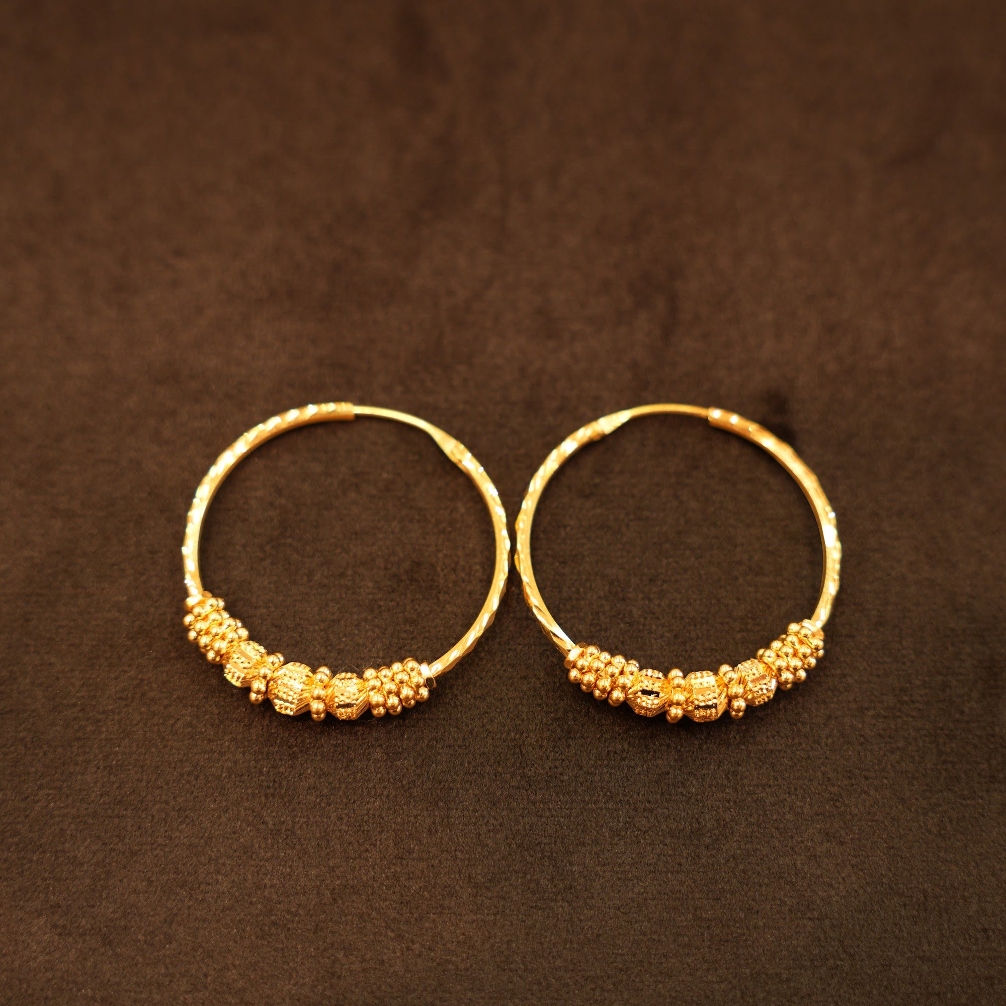 22K Gold Granulated Cluster Hoop Earrings