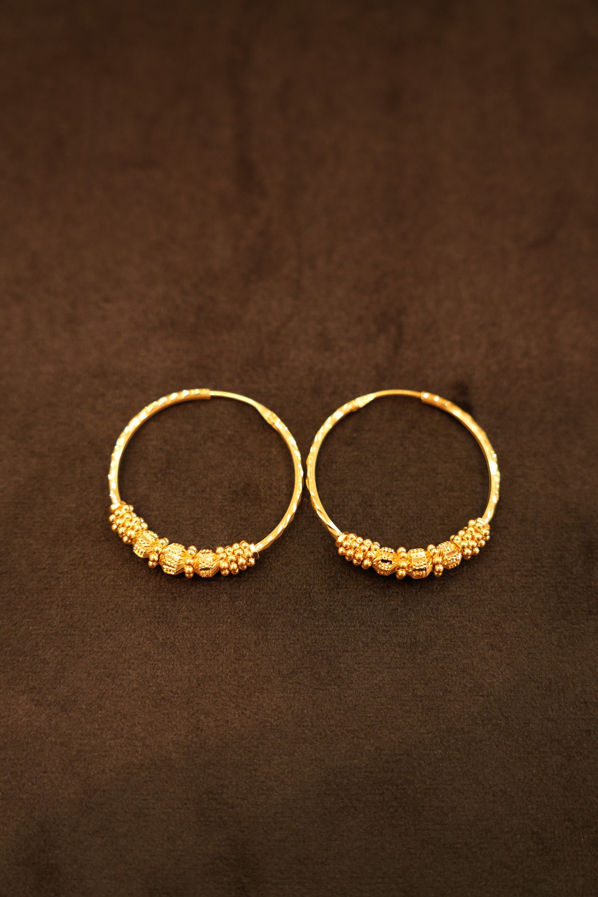 22K Gold Granulated Cluster Hoop Earrings