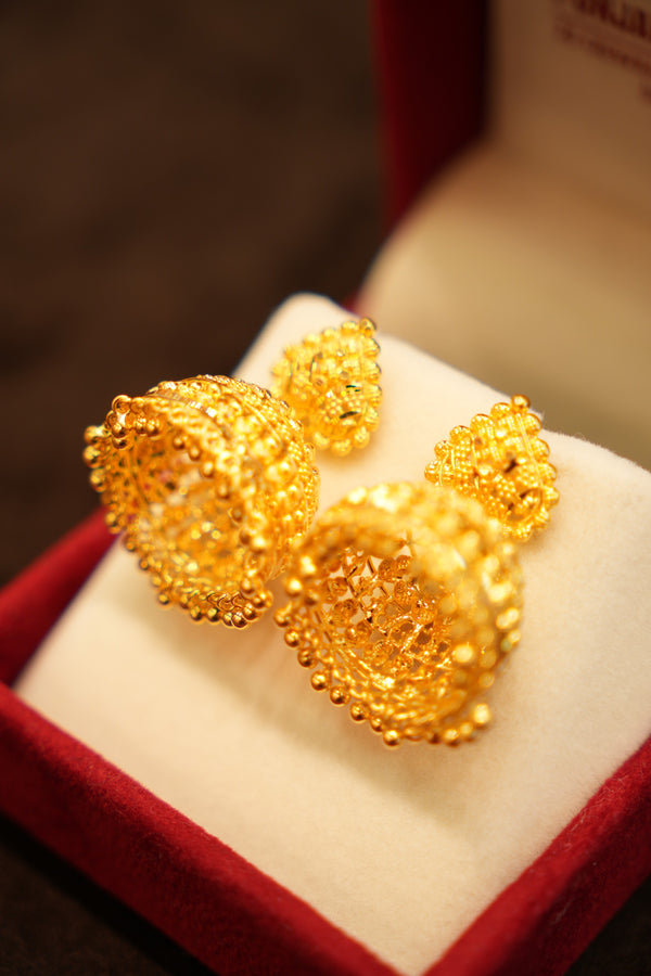 22K Gold Beaded Basket Dome Stud Earrings