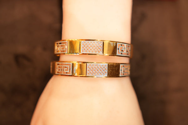 22K Gold Greek Key Two-Tone Panel Bangles