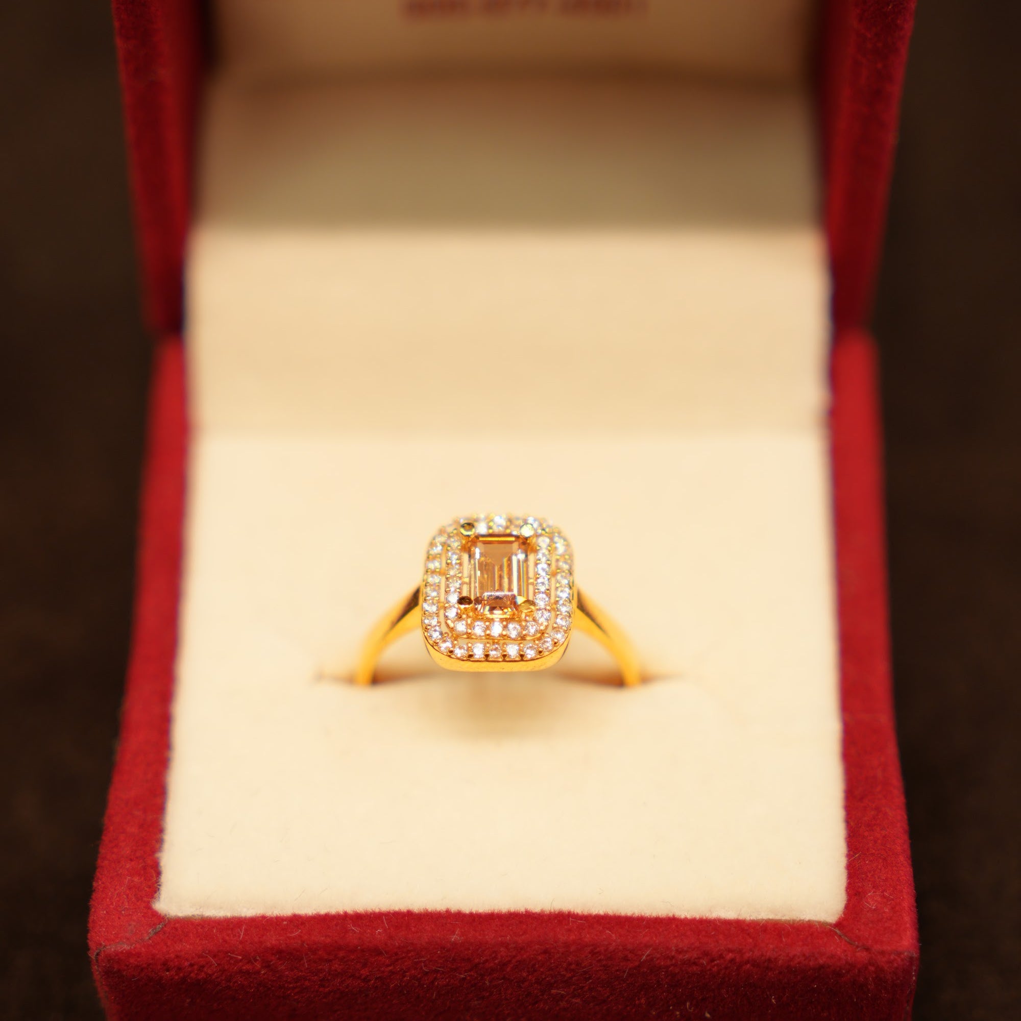 22K Gold Emerald-Cut Double Halo Ring
