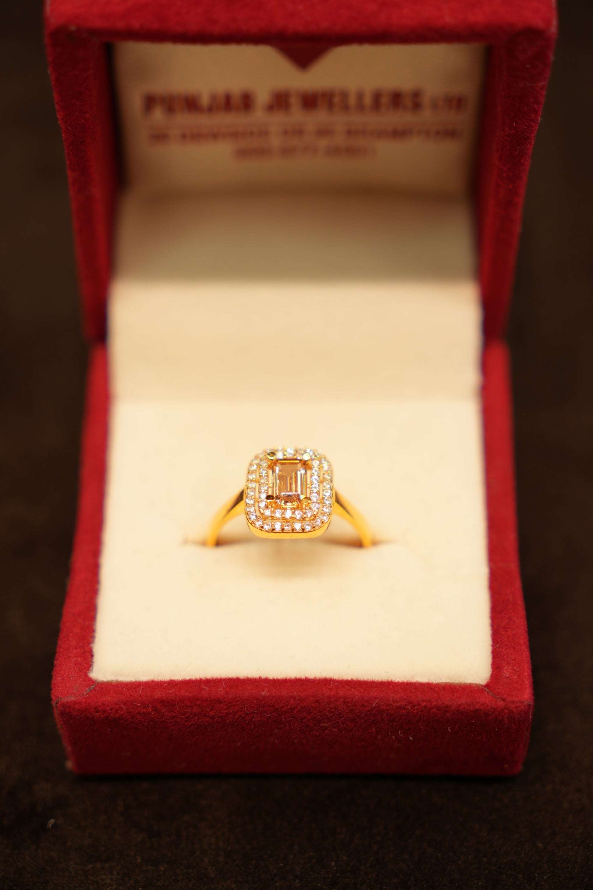 22K Gold Emerald-Cut Double Halo Ring