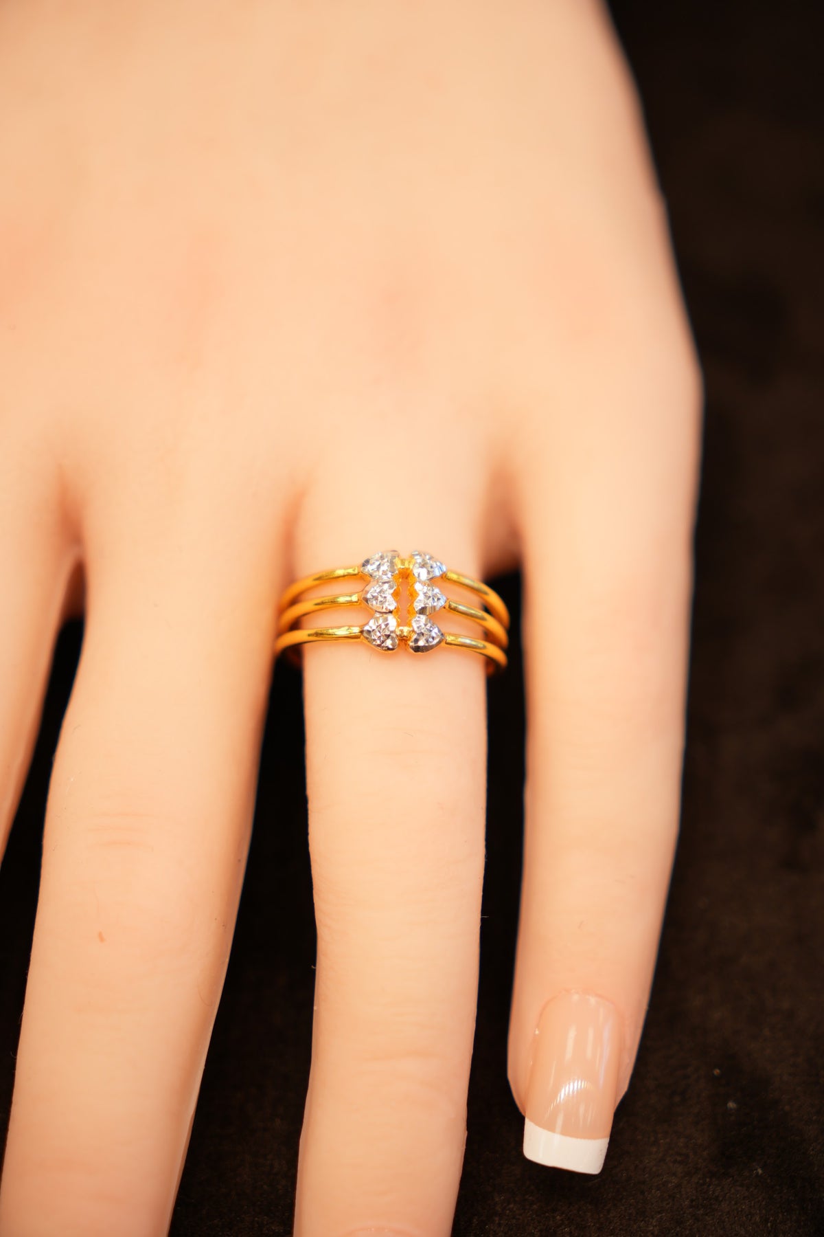 22K Gold Triple Band Marquise Cluster Ring