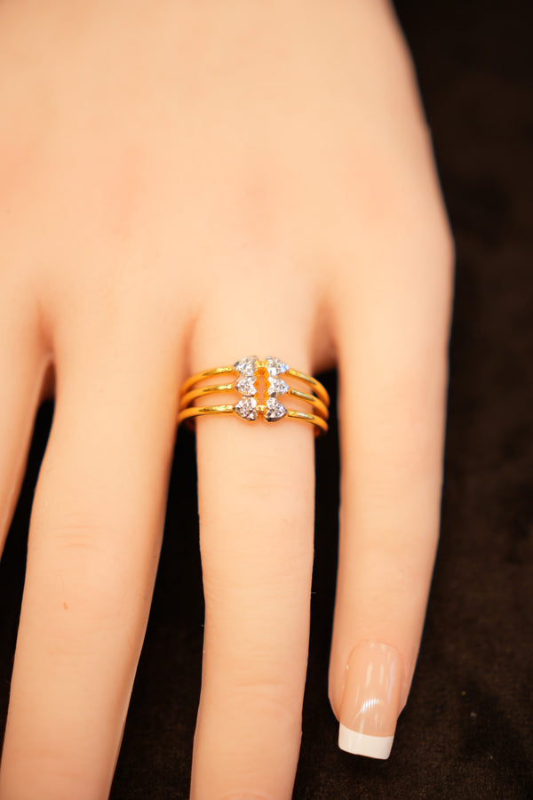 22K Gold Triple Band Marquise Cluster Ring