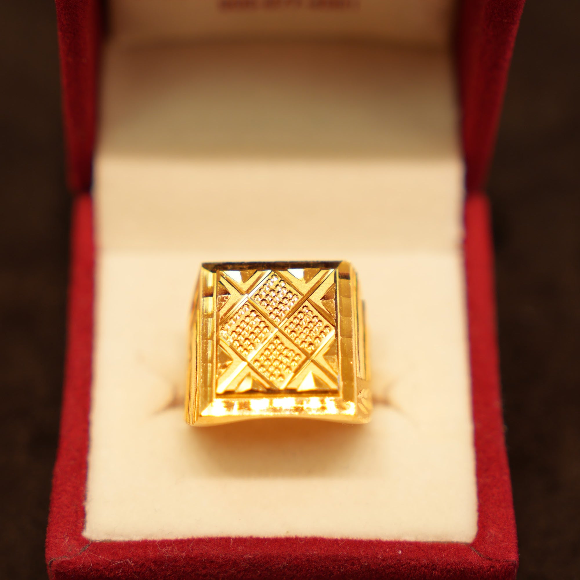 22K Gold Crisscross Quadrant Signet Ring