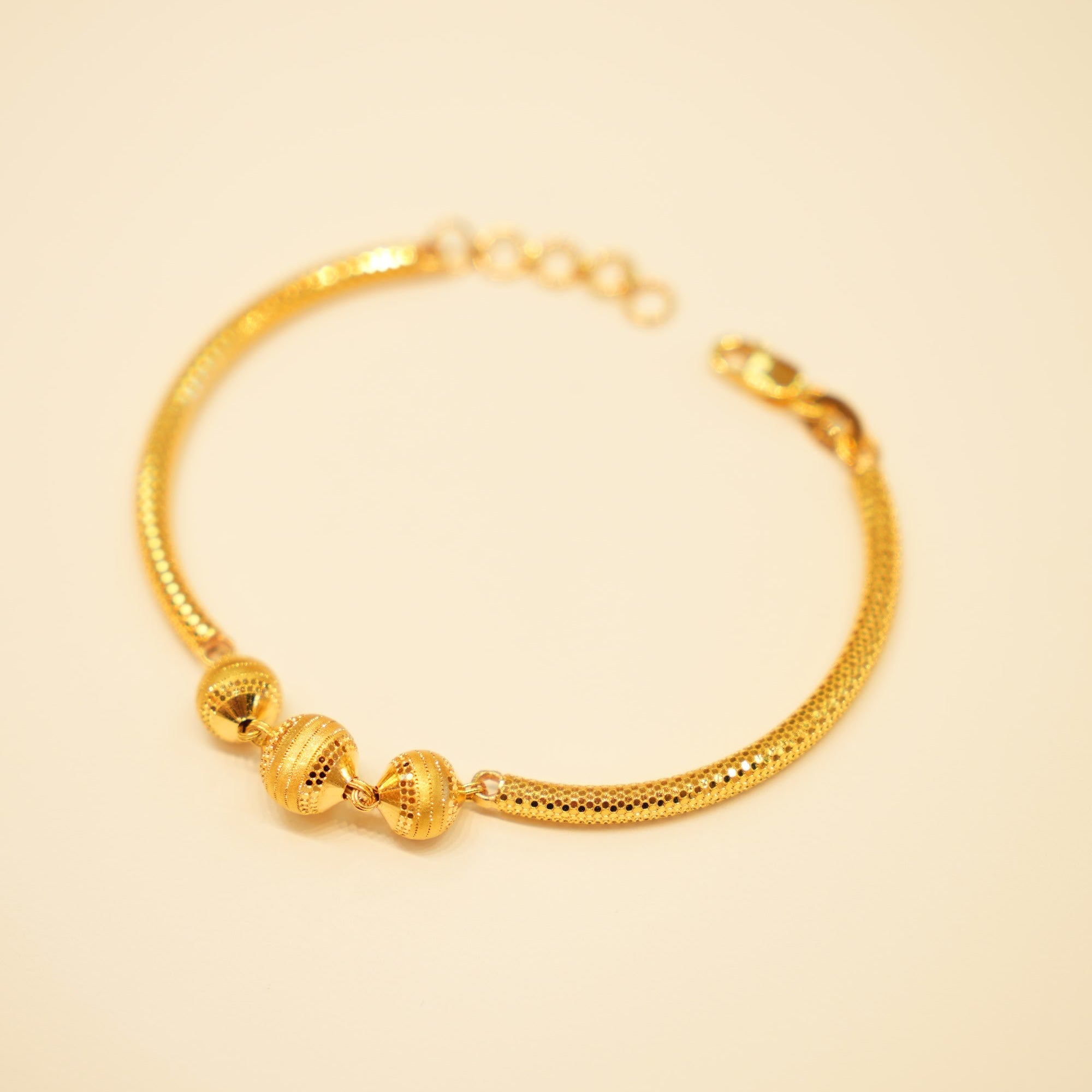 22K Gold Mesh Chain Ball-Bead Bracelet