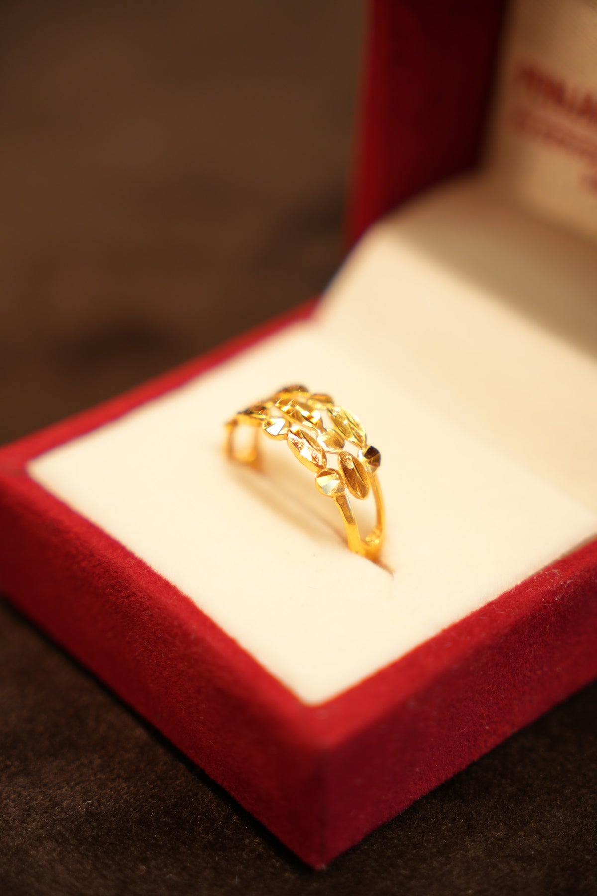 22K Gold Woven Leaf Wide Band Ring
