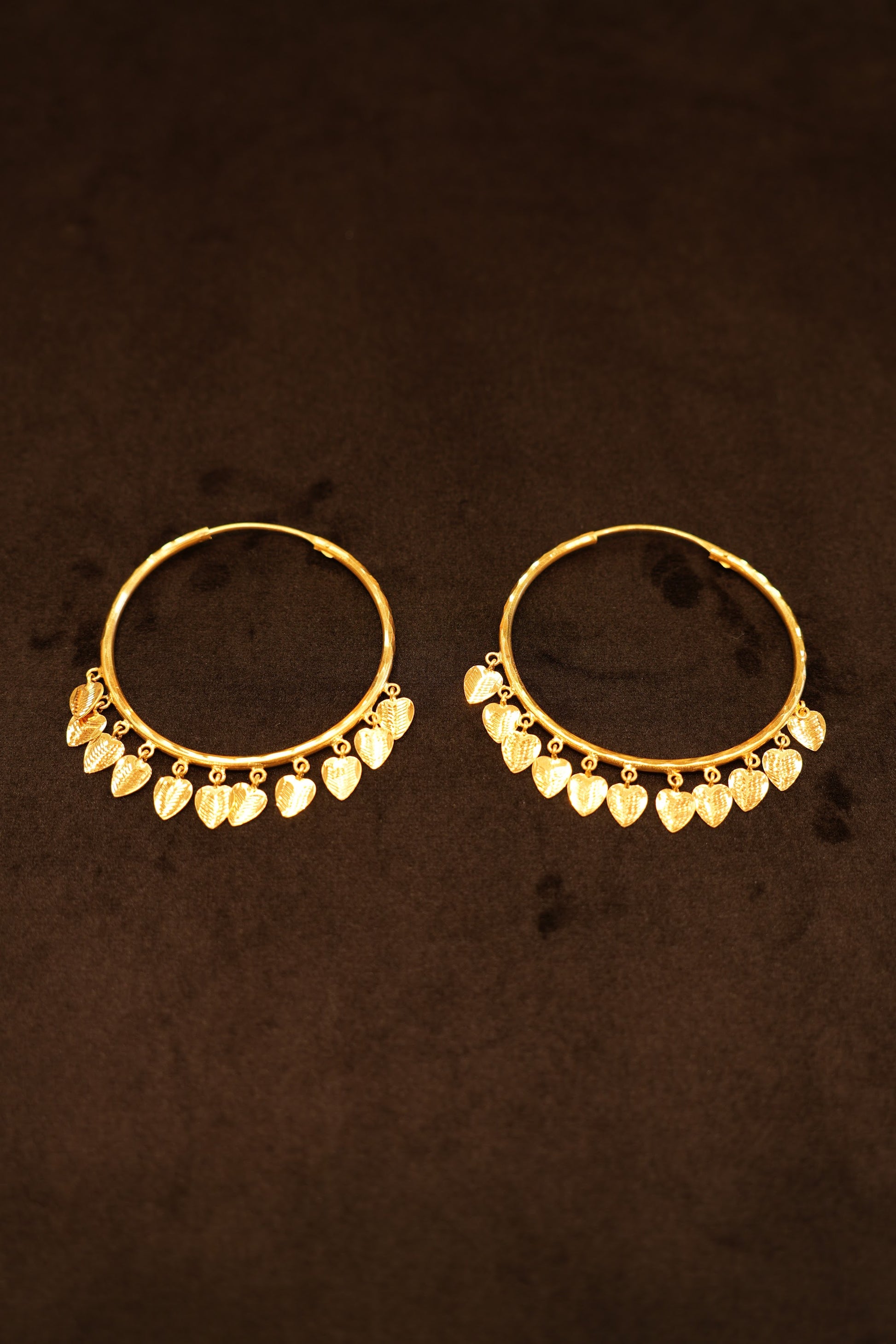 22K Gold Dangling Leaf-Charm Hoop Earrings