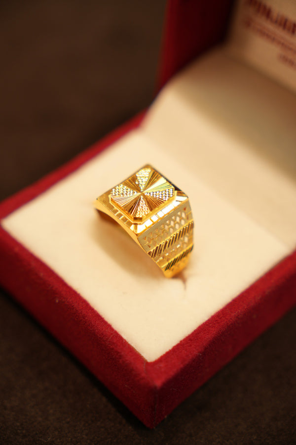22K Gold Octagon Sunburst Ring