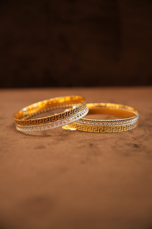 22K Gold Greek Key Pavé Edge Bangles