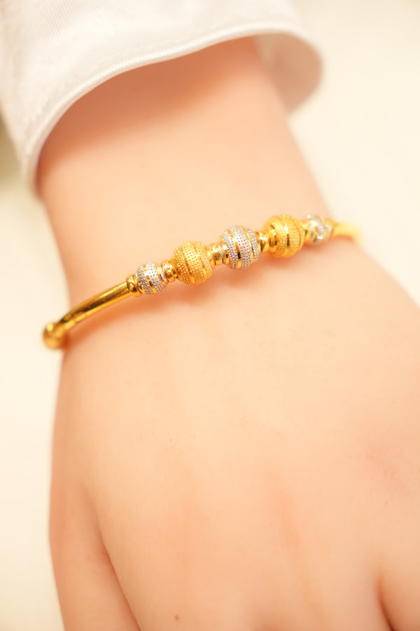 22K Gold Two-Tone Dotted Ball Bangle