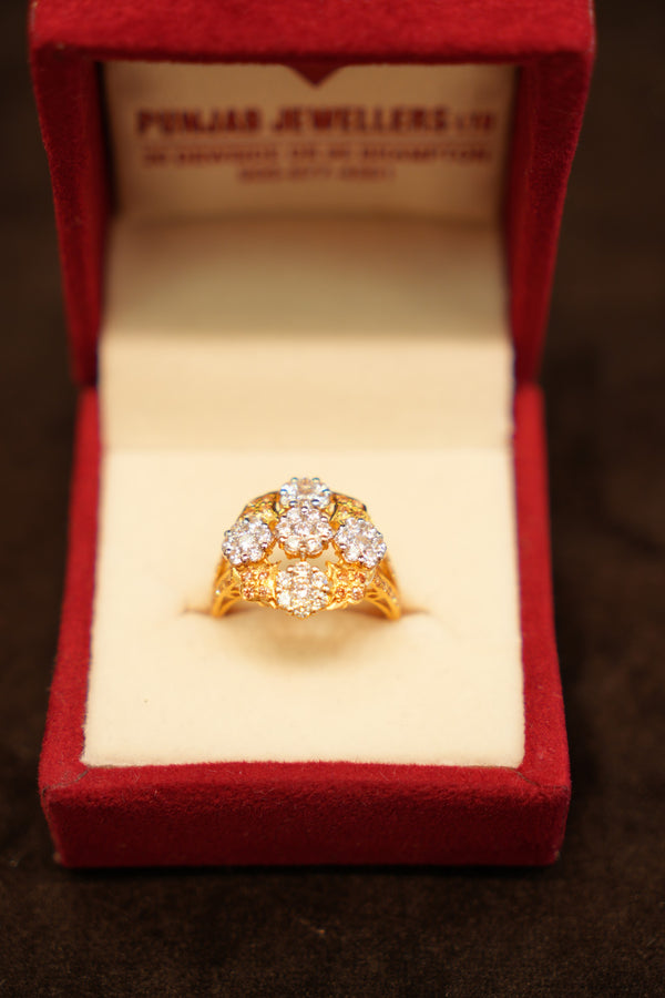 22K Gold Quad Flower Cluster Ring