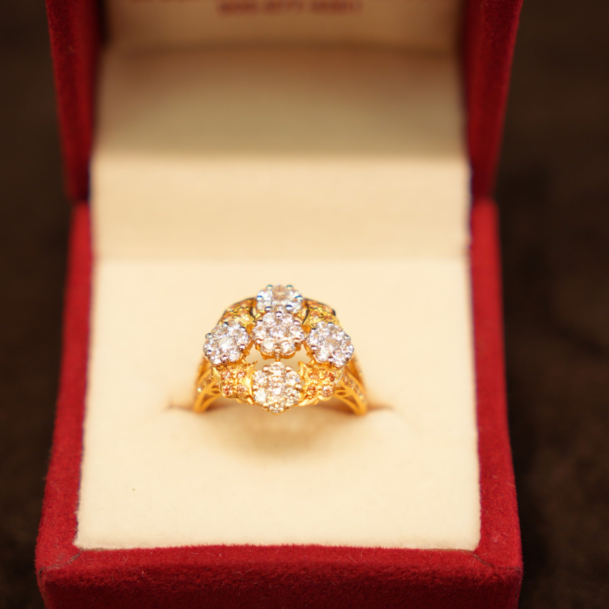 22K Gold Quad Flower Cluster Ring