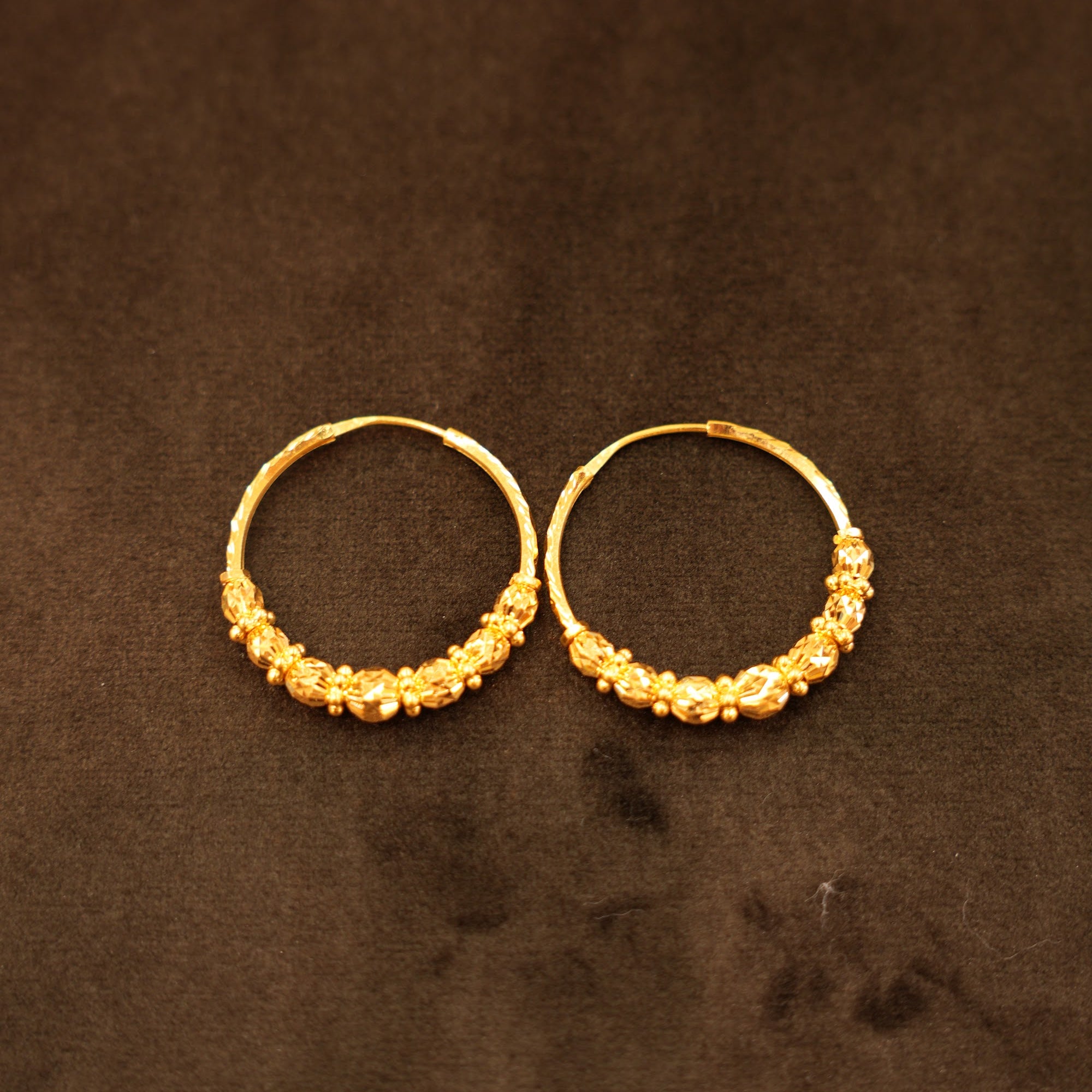 22K Gold Nugget Bead Hoop Earrings