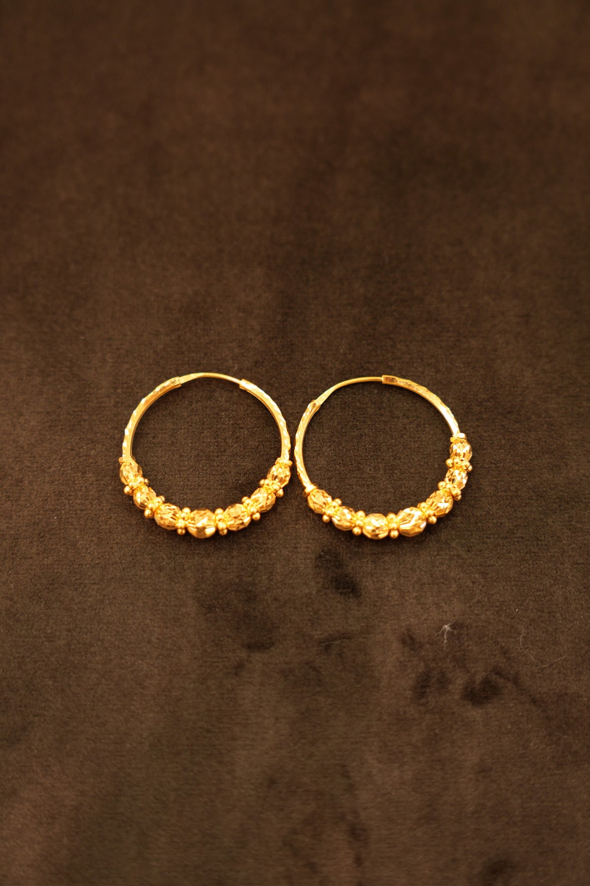 22K Gold Nugget Bead Hoop Earrings