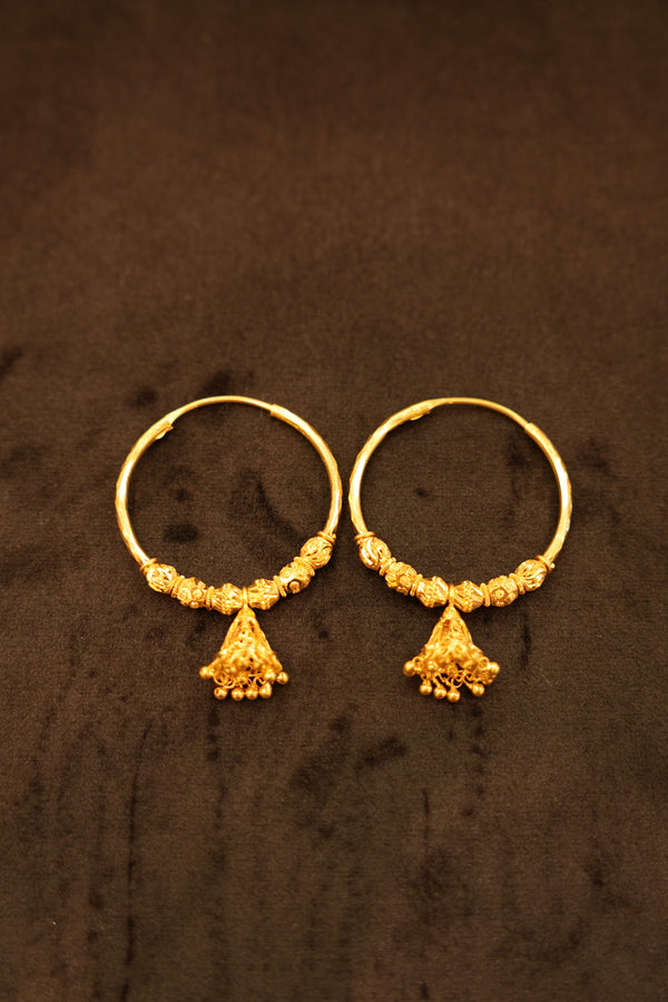 22K Gold Triangle Tassel Hoop Earrings