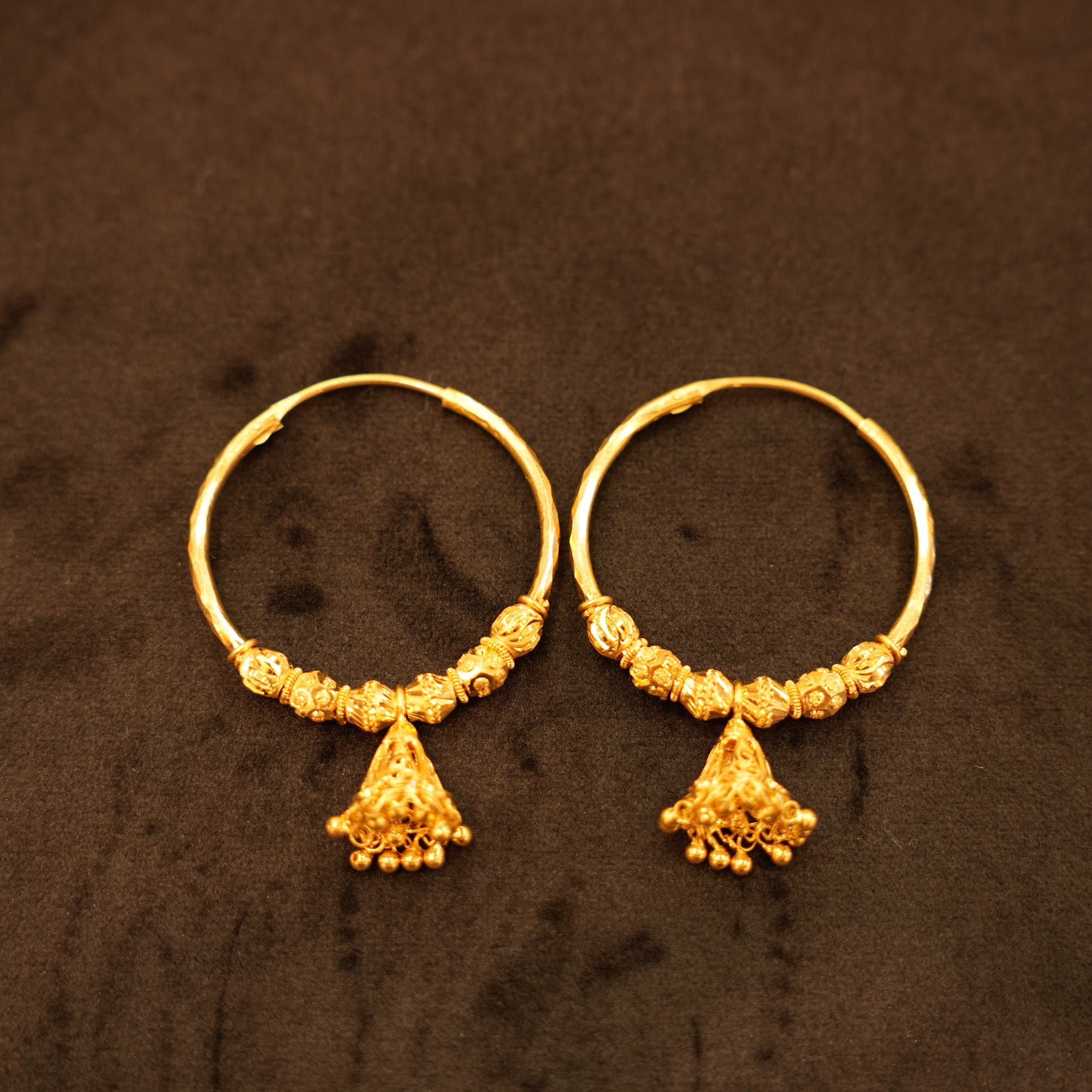 22K Gold Triangle Tassel Hoop Earrings