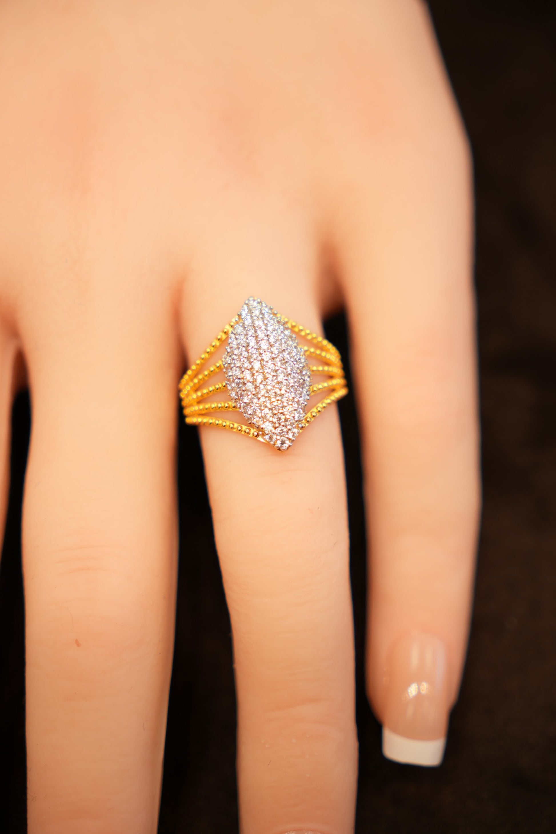 22K Gold Pavé Shield Ring
