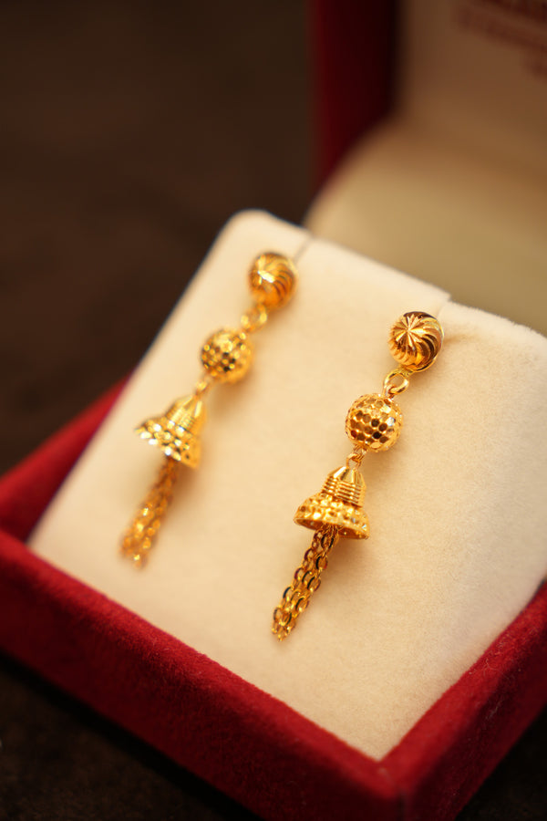 22K Gold Fringe Tassel Multi-Bead Stud Earrings