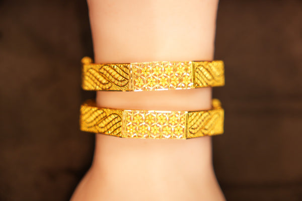 22K Gold Honeycomb Braid Panel Bangles