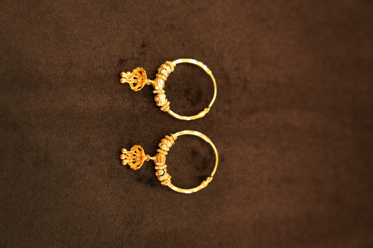 22K Gold Mixed Bead Filigree Flower Hoop Earrings