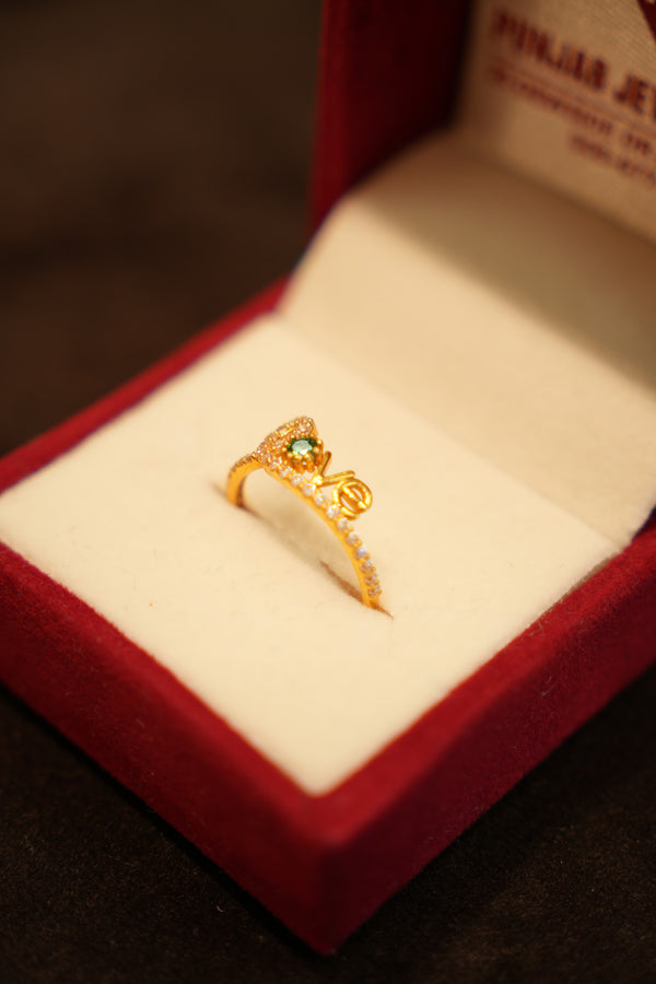 22K Gold Green Stone Vine Ring