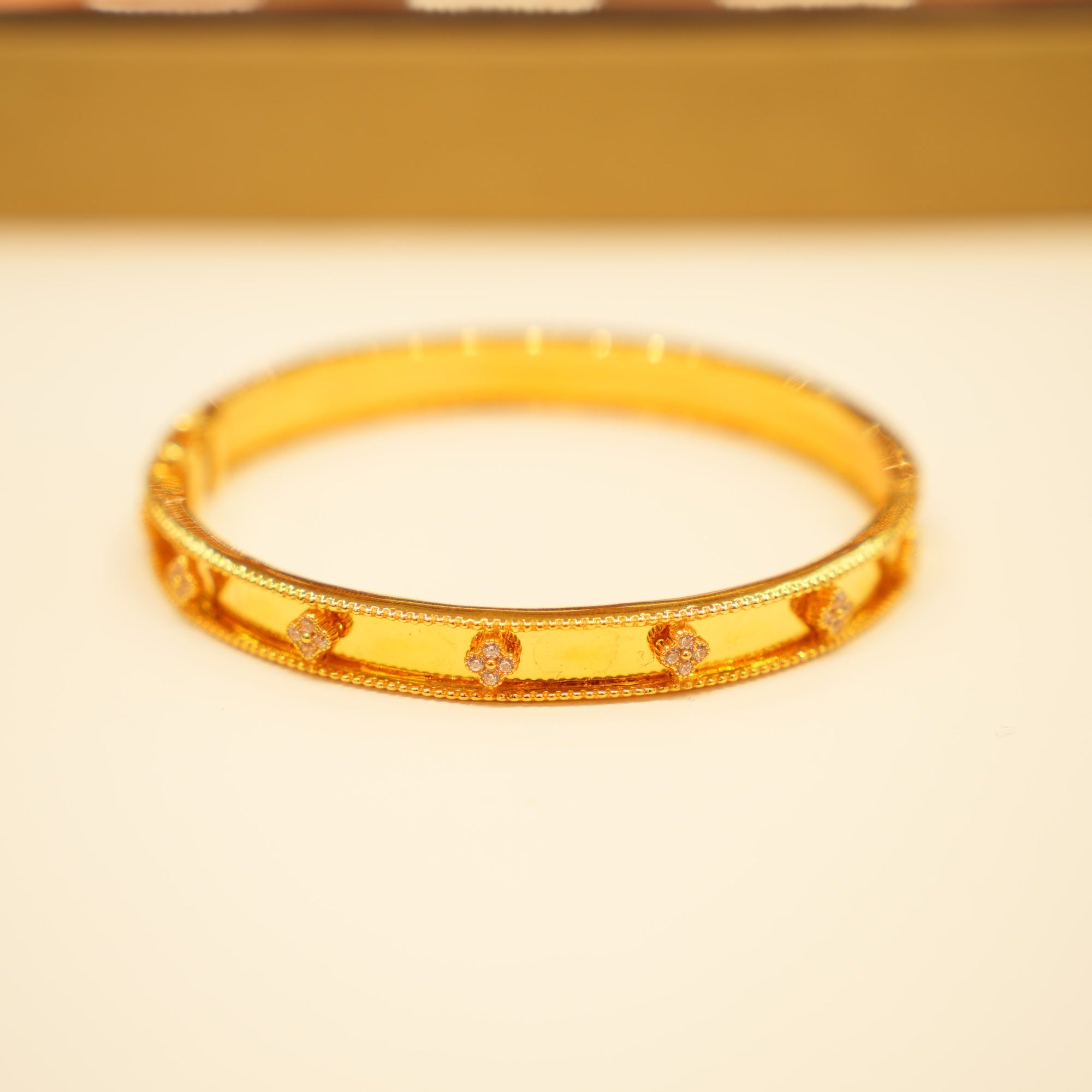22K Gold Flower Accent Bangle Bracelet