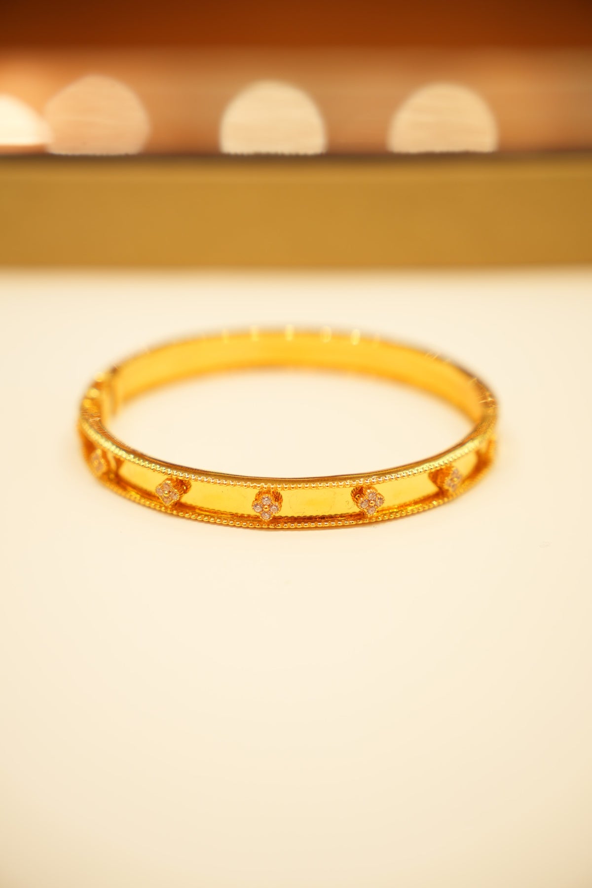 22K Gold Flower Accent Bangle Bracelet