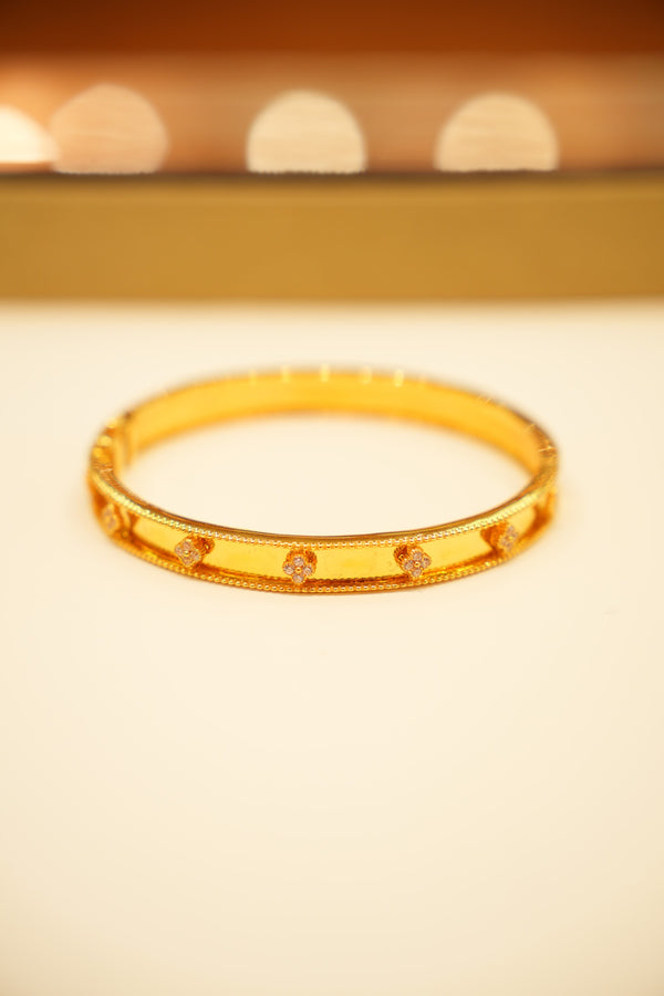 22K Gold Flower Accent Bangle Bracelet