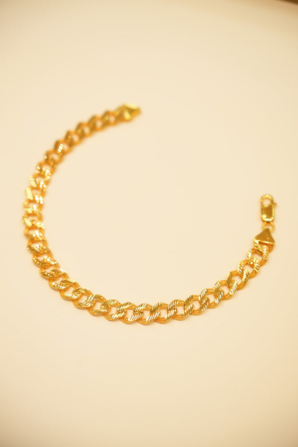 22K Gold Diagonal-Etched Curb Bracelet