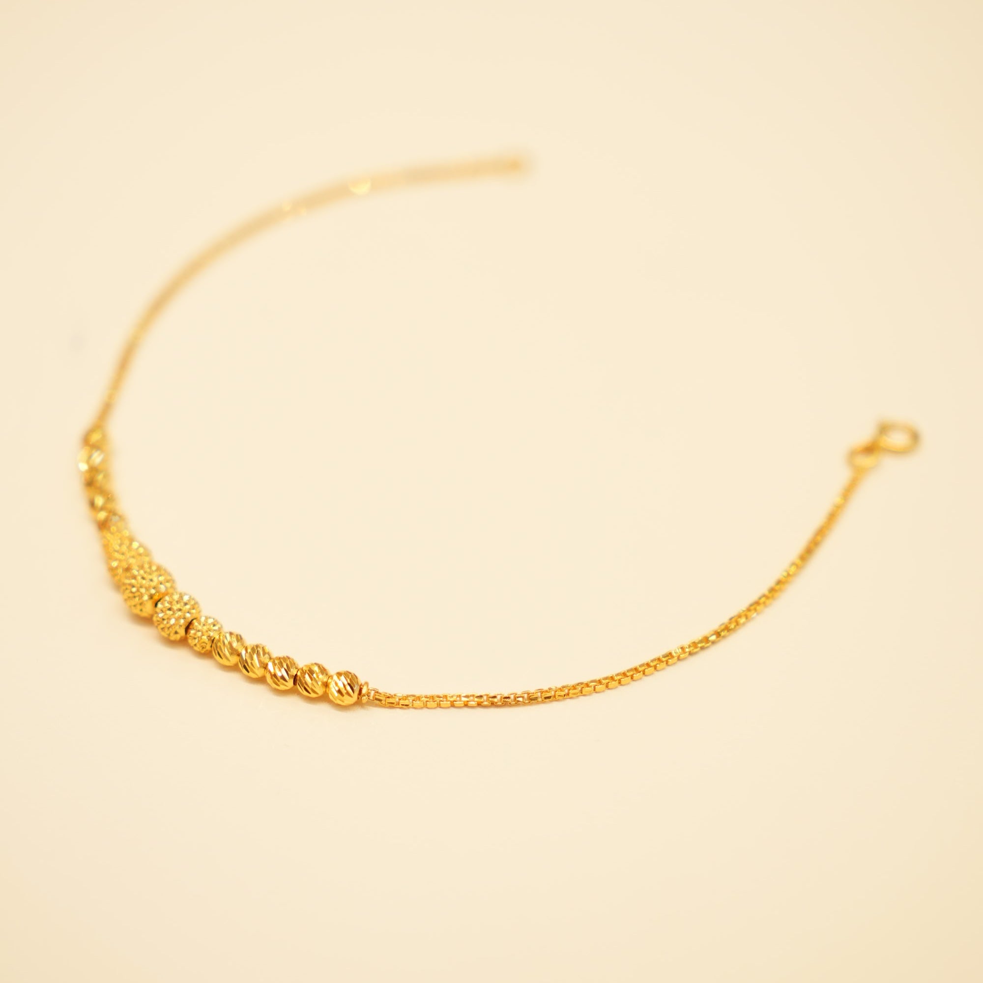 22K Gold Box Chain Bead Cluster Bracelet