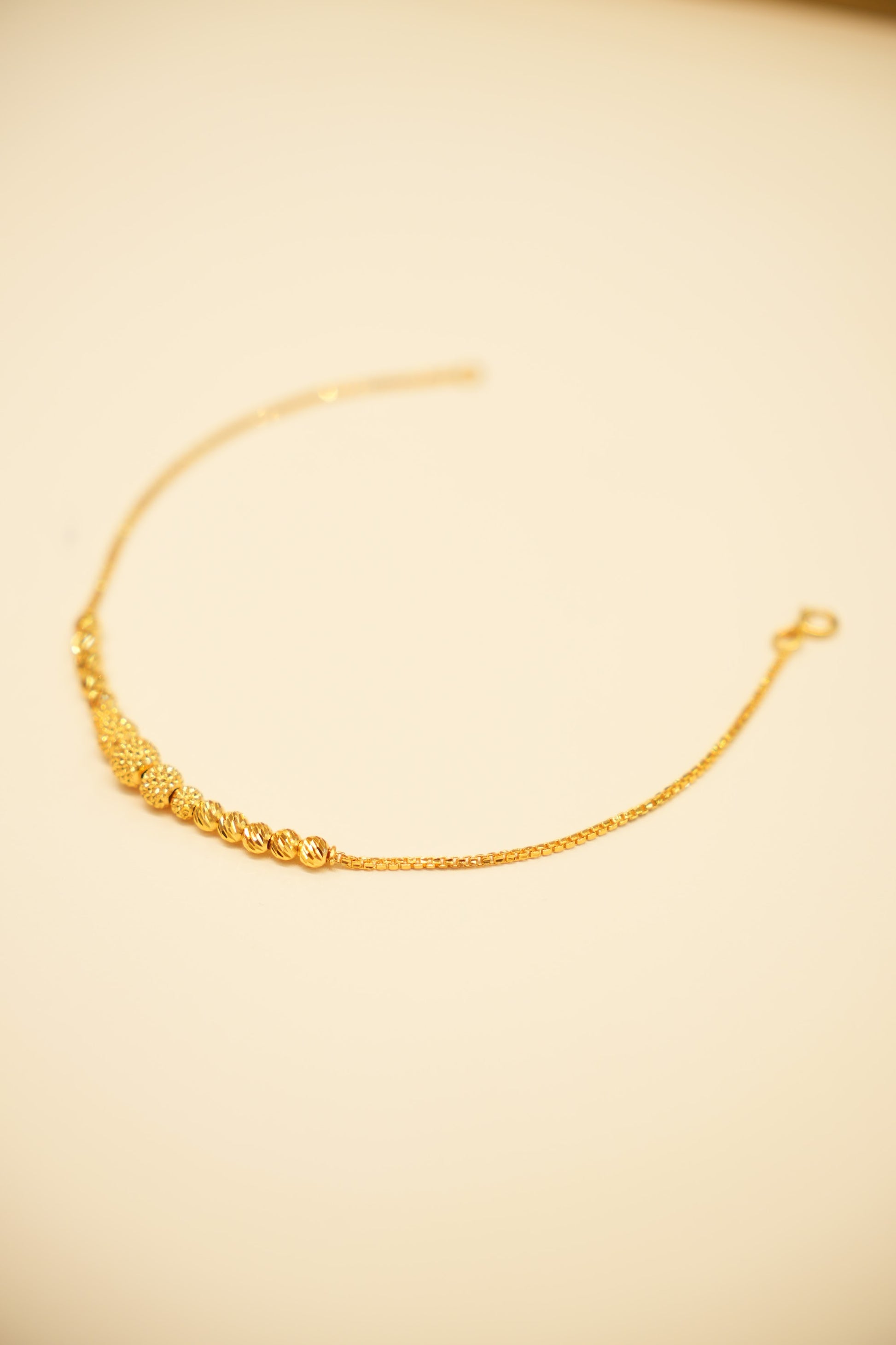 22K Gold Box Chain Bead Cluster Bracelet