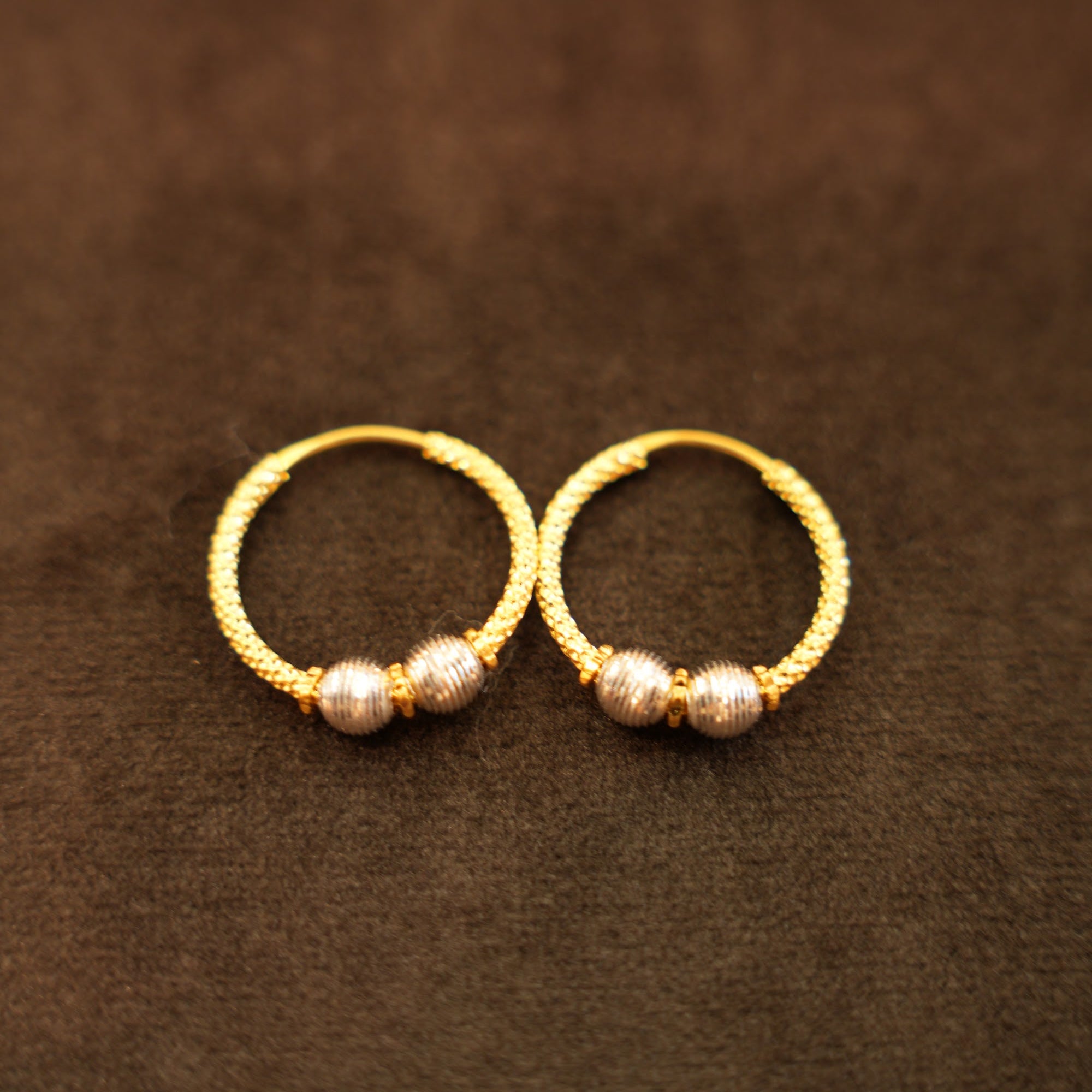 22K Gold Two-Tone Bead Rope Hoop Earrings