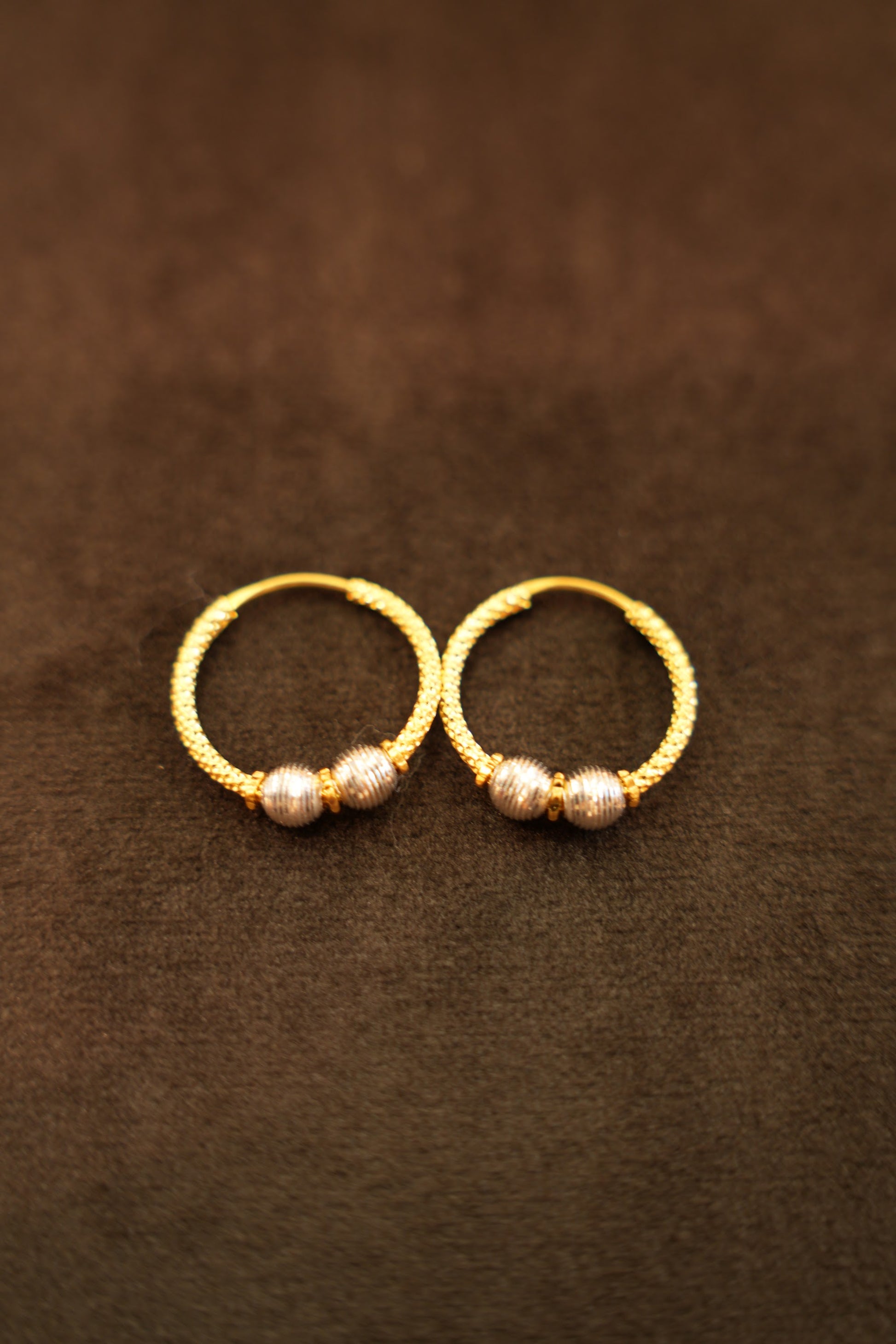 22K Gold Two-Tone Bead Rope Hoop Earrings