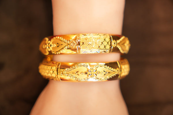22K Gold Domed Quilted Cell Bangles