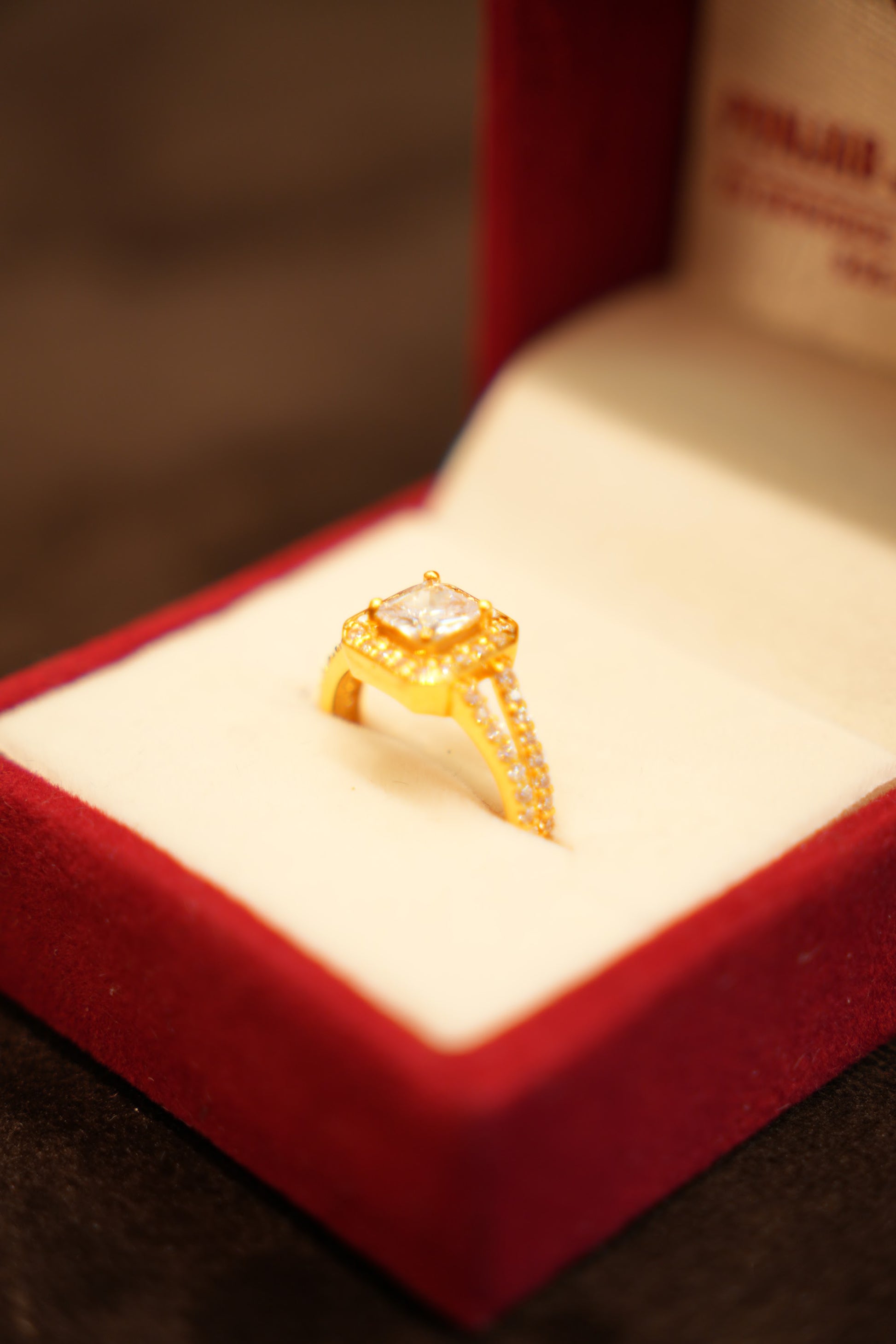 22K Gold Princess-Cut Halo Ring