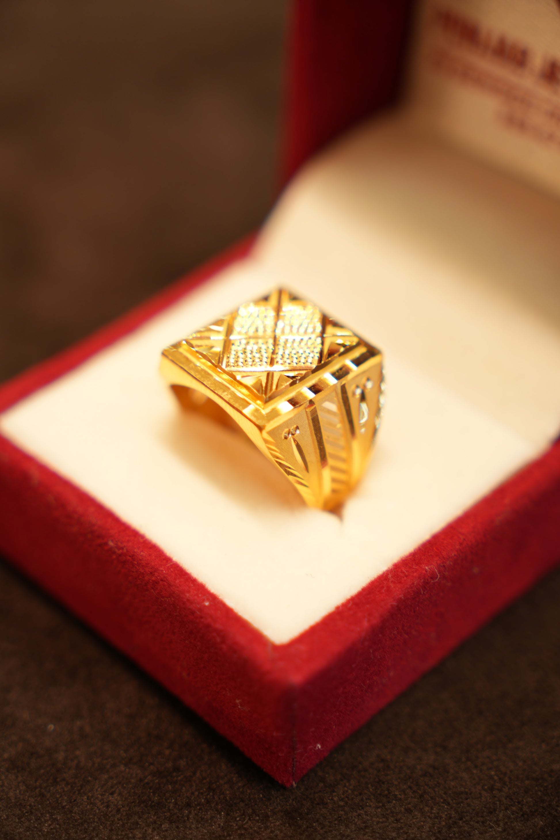 22K Gold Cushion Crisscross Signet Ring