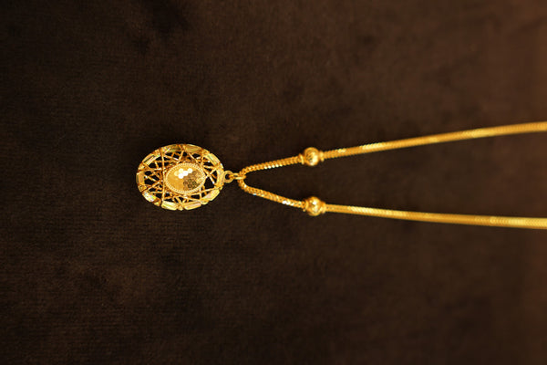 22K Gold Oval Cage Pendant Chain