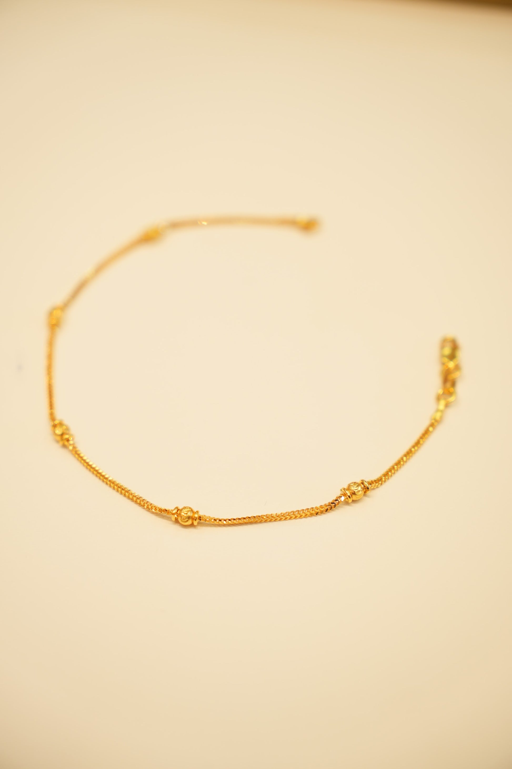 22K Gold Ridged Bead Station Bracelet