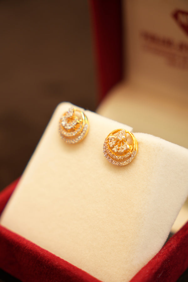 22K Gold Concentric Pavé Ring Stud Earrings