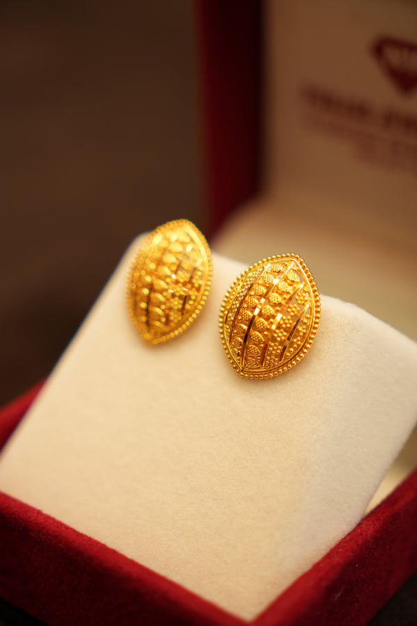 22K Gold Marquise Dot Stud Earrings